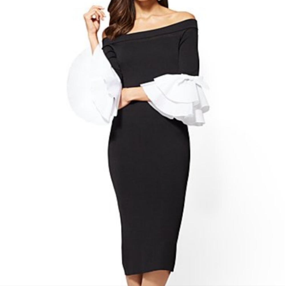 New York and Company Bell-Sleeve Off-The-Shoulder Dress